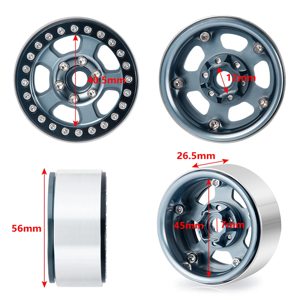 MIBIDAO 4Pcs Aluminum 1.9“ Metal Beadlock Wheel Hub Rim for 1/10 RC Crawler Car TRX4 Axial SCX10 90046 AXI03007 RedCat Gen8 D90