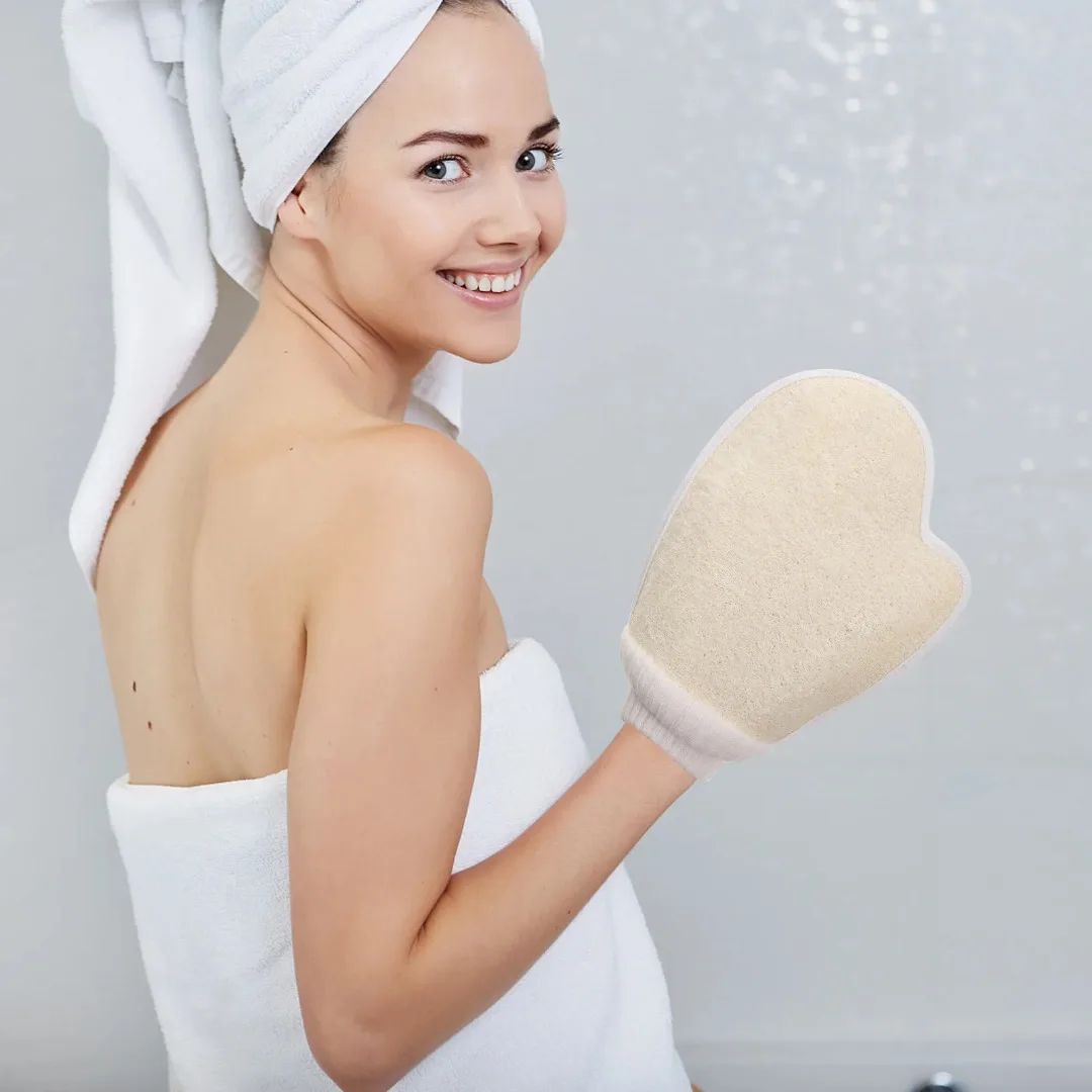 1pcs Loofah Bath Gloves Exfoliating Body Scrubber Sponge Mitt Shower Sponges Cleaning Tools Stretchy Fit Hand Body Scrub Brush
