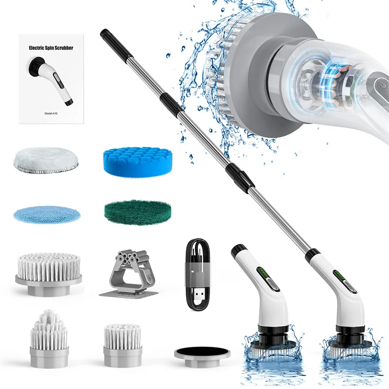 

Электрический скруббер, беспроводная щетка для чистки с 7 сменными насадками, щетка для ванны и пола, 360 мощный скруббер, двухскоростной