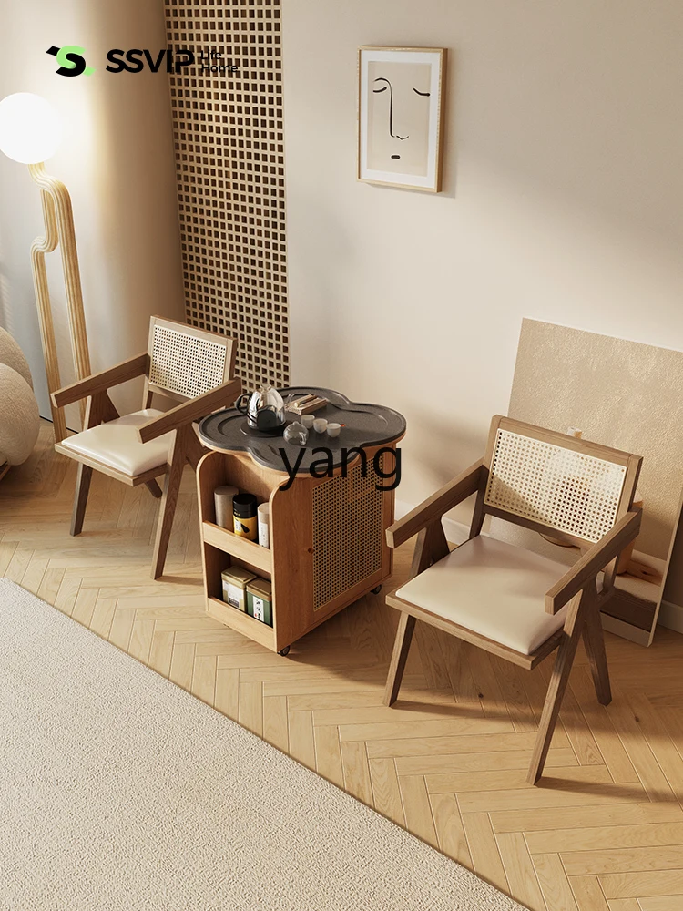 Yjq Quiet Style Small Apartment Tea Table Household Tea Tray Kettle Integrated Firestone Movable Small Tea Table