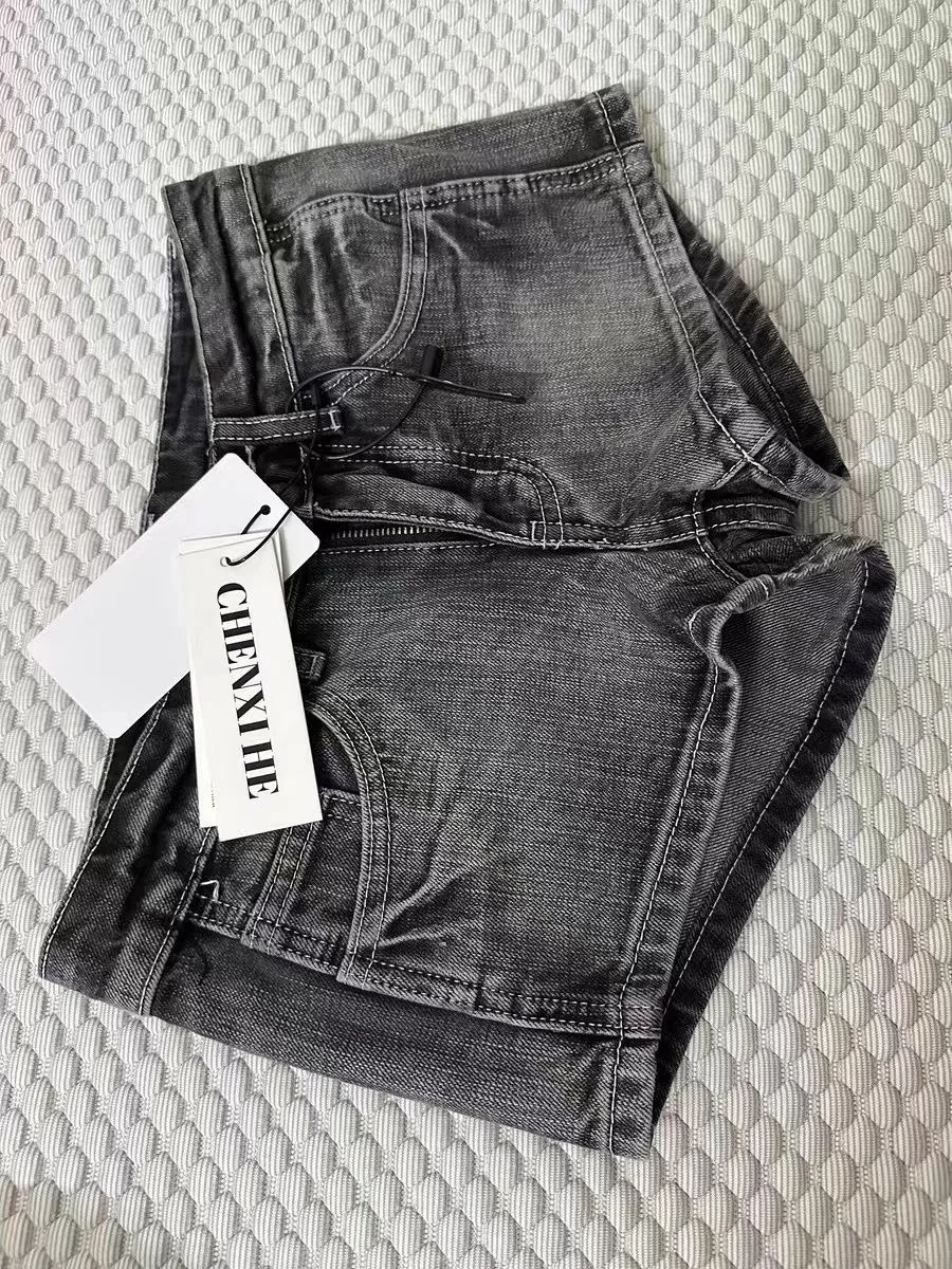 Black Gray Low Waist Retro Washed Denim Shorts Women 2026 Summer Sexy Y2k Hip Wrap A Word Jeans Hot Pants