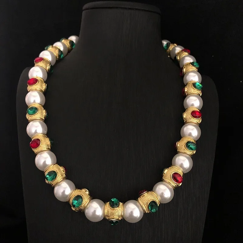 

Ruby and Emerald Vintage Glass Pearl Necklace