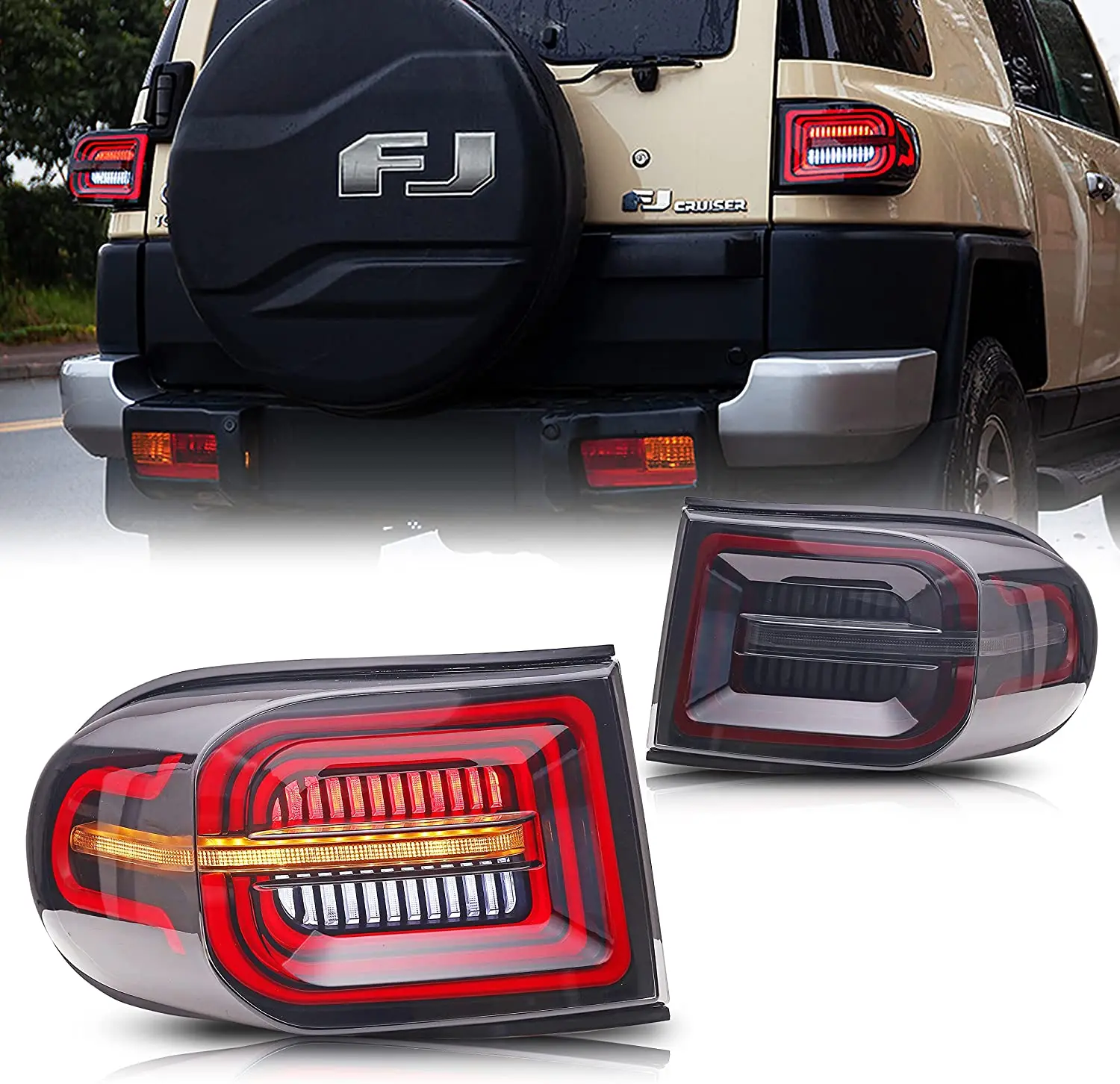 

LED Tail Lights FOR TOYOTA FJ CRUISER 2007-UP Sequential Indicator Rear Lamp Assembly