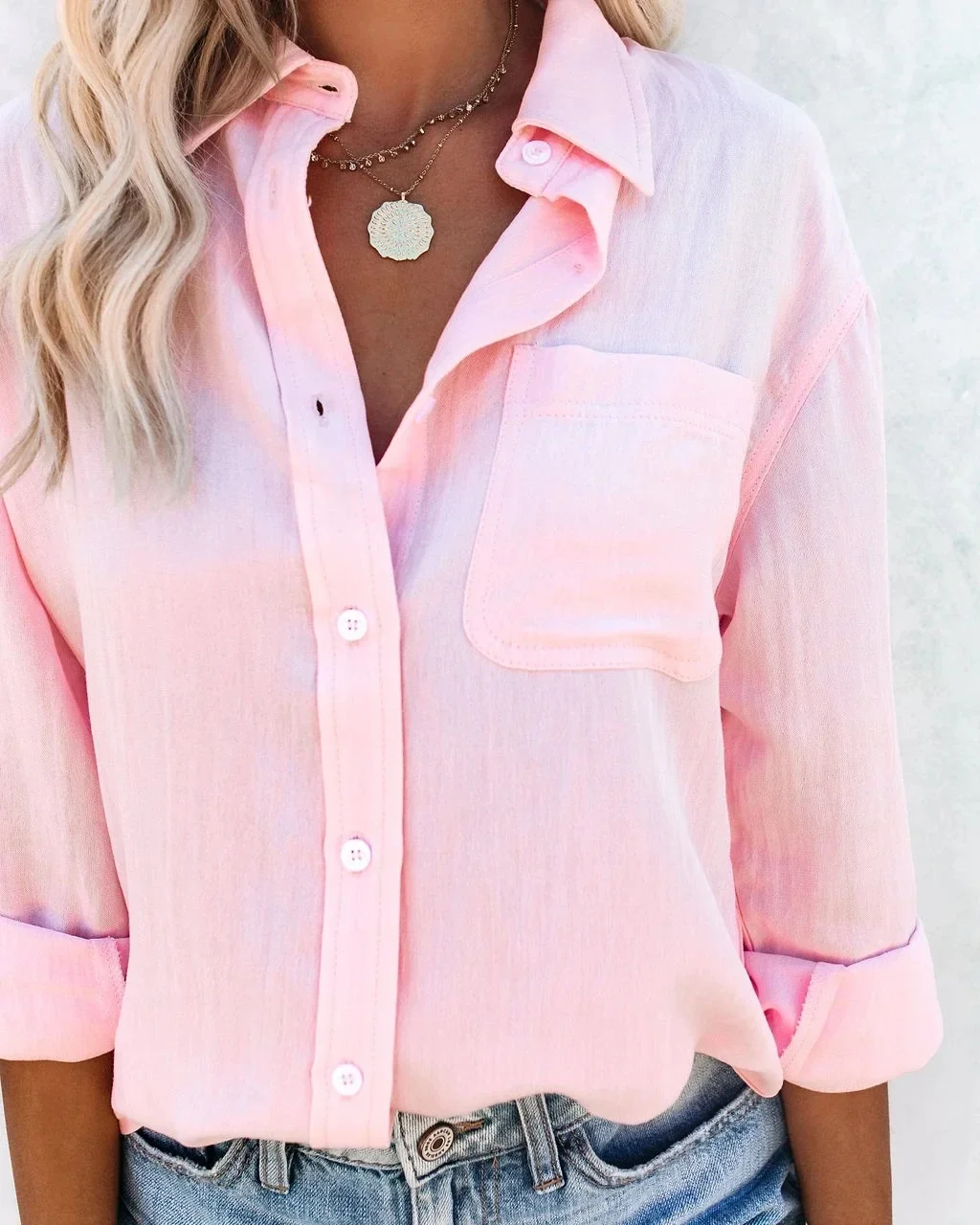 

Long-sleeved Lapel Casual Shirt Women's Shirts New Fashion Loose Solid Color Blouse Top