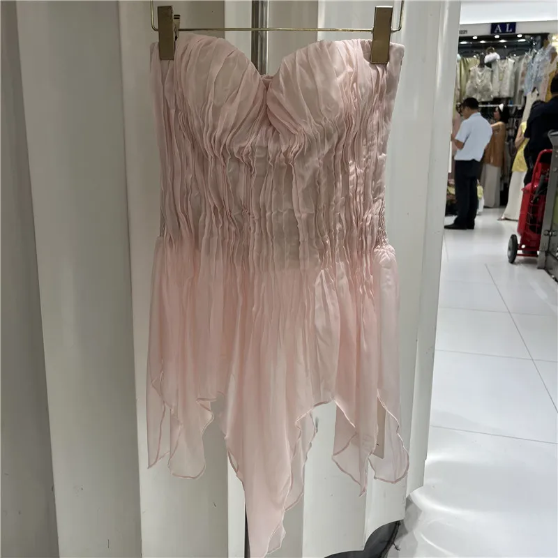 Heavyweight Handmade Gauze Asymmetrical Hemline Tube Top Summer 2026 New Pure Desire Style with Chest Pad Women's Clothing