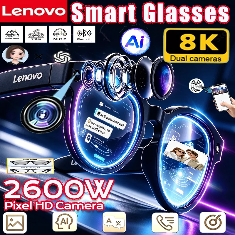 Smart Audio Glasses Bluetooth Polarized - Lenovo AI 8K HDカメラ搭載 Bluetoothスマートグラス UV400偏光レンズ