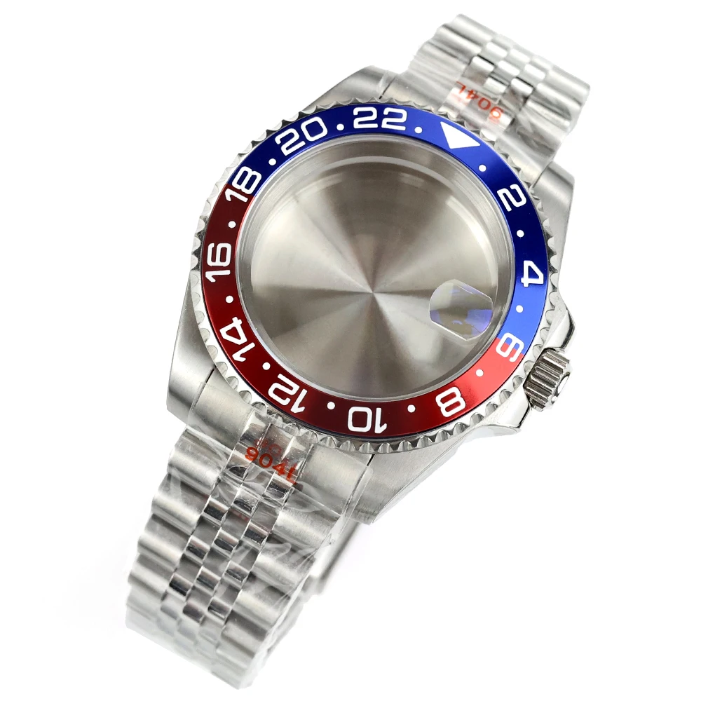 

For GMT SUB YACHT-MASTER Silver 40mm Watch Case Jubilee Bracelet Fit Seiko NH35 NH34 NH36 NH38 Movement 28.5mm Dial