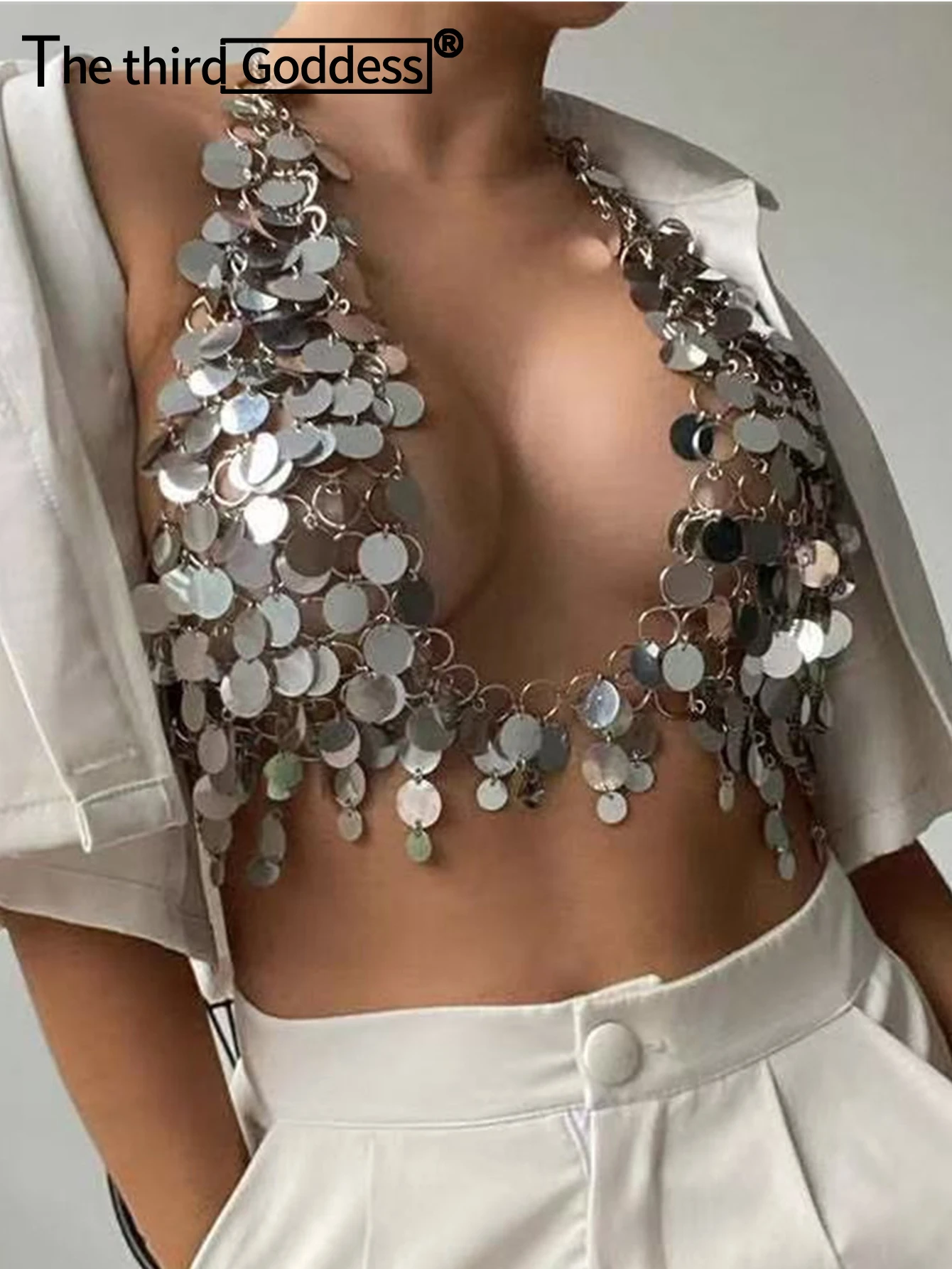 

Сексуальный металлический корсет с блестками, укороченный топ, женские летние топы для пляжного клуба, вечерние топы для женщин, одежда y2k, прозрачная укороченная майка с лямкой на бретельках