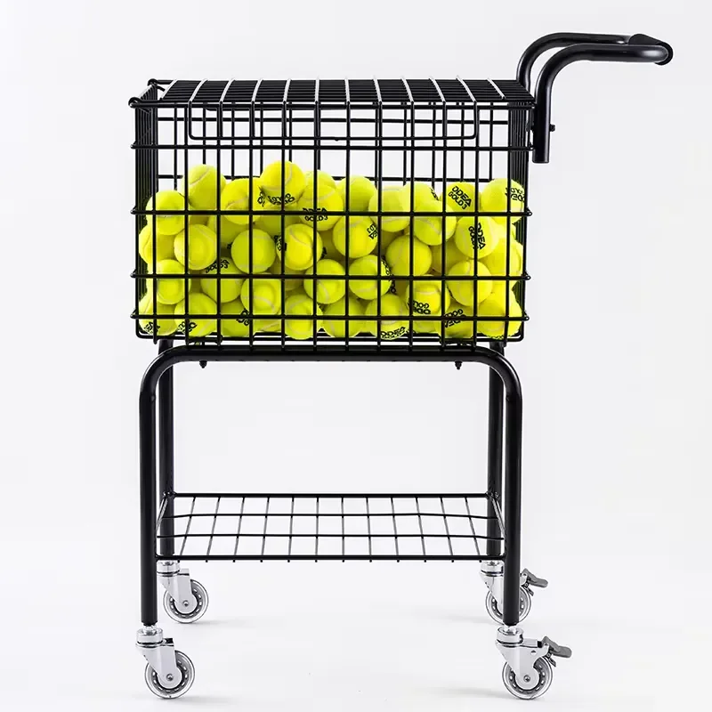 Portable Tennis Ball Picker Basket with Wheels and Handle for Court Training Equipment Coach Aid Storage Container Wheeled