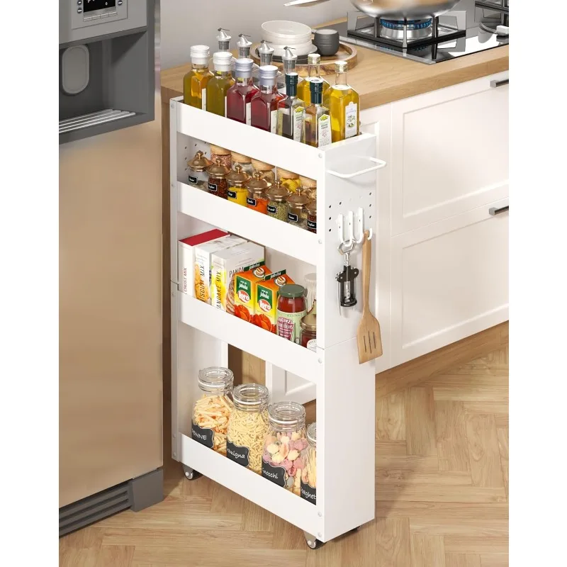 

Slim Storage Cart, 4-Tier Narrow Rolling Kitchen Laundry Cart on Wheels, Utility Metal Narrow Bathroom Storage