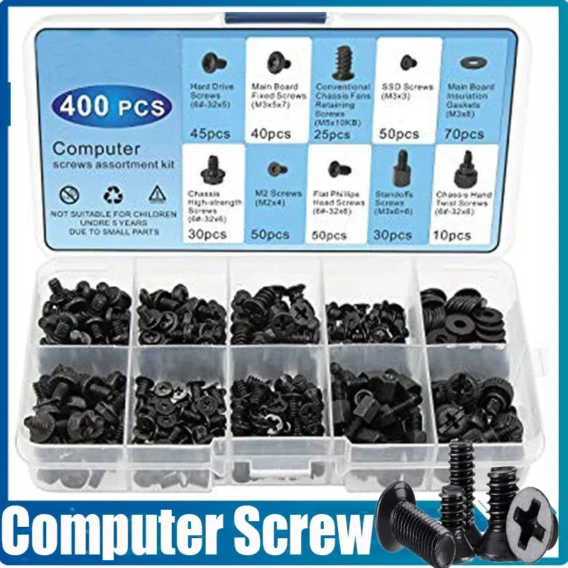 

400pcs Motherboard Standoffs, Computer PC Screw,Hard Drive Screws Assortment Kit for HDD,SSD,Case,Mainboard