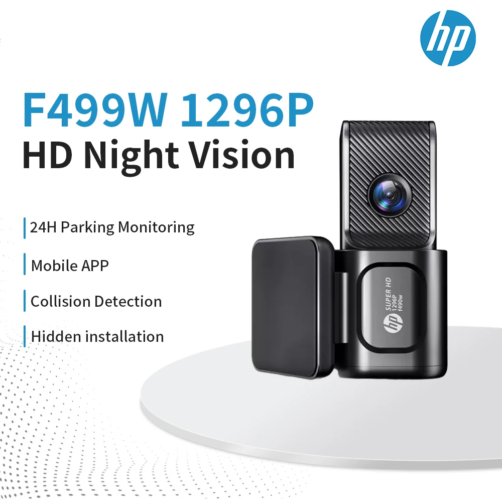 HP Car Recorder F490W 1296P HD Car Camera HD Night Vision Parking Monitoring Car WiFi Car DVR Video Loop Recording