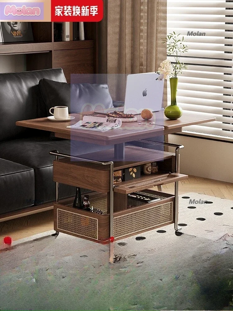 

Movable side cabinets Lifting folding multifunctional sofa side cabinet Living room balcony Solid wood coffee table Corner troll