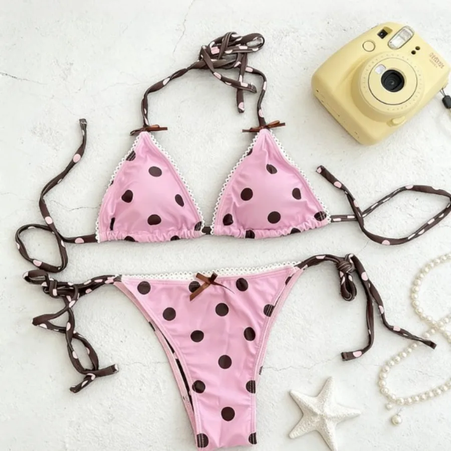 

New Sexy Off Shoulder Polka Dot Bikini Set High Waist Tie Side Two Piece Swimwear for Beach Pool Vacation Plus Size Bathing Suit