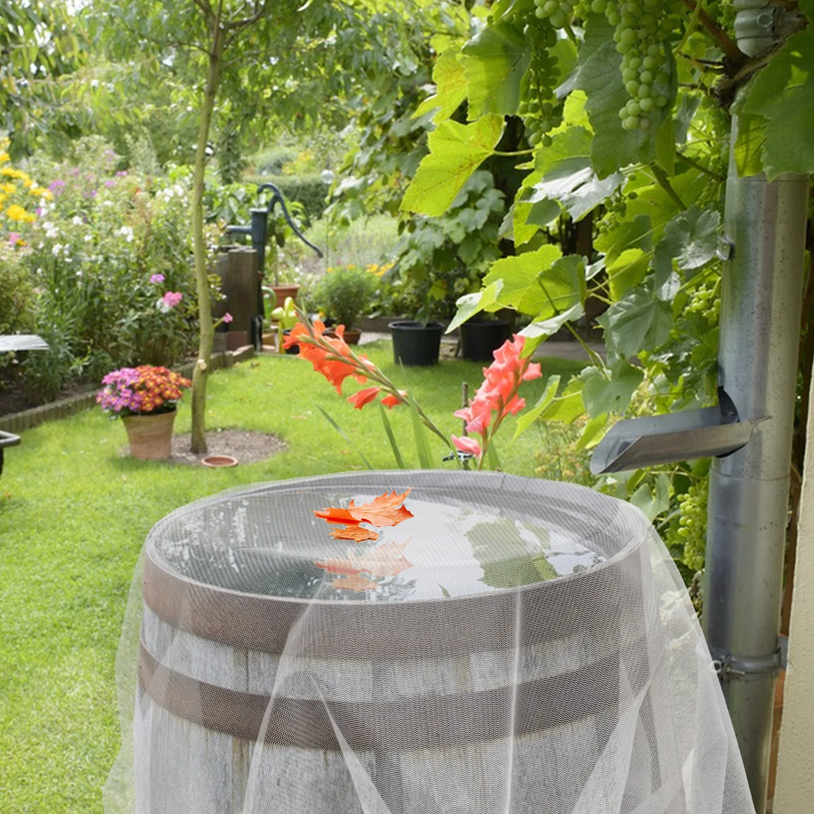 

2pcs White Leaf Guard Rain Barrel Mesh Cover 80cm Diameter Durable Lightweight Insect Proof Leaf Proof Storage Easy