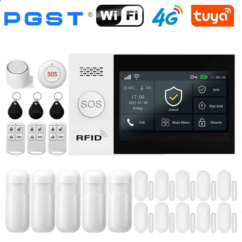 PGST Draadloos Huisbeveiligingssysteem werkt met Tuya GSM 4G WIFI Smart Home 433MHz App-bediening met Alexa