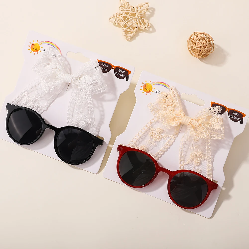 2Pcs/set Baby Lace Bows Hairpin Sunglasses Set Girls Beach Photography Props Toddler Hair Bands Headwear Kids Hair Accessories