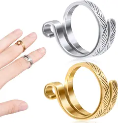 Knitting Crochet Loop Ring for Fingers 2pcs Metal Crochet Loop Ring Adjustable Knitting Loop Braided Knitting Ring
