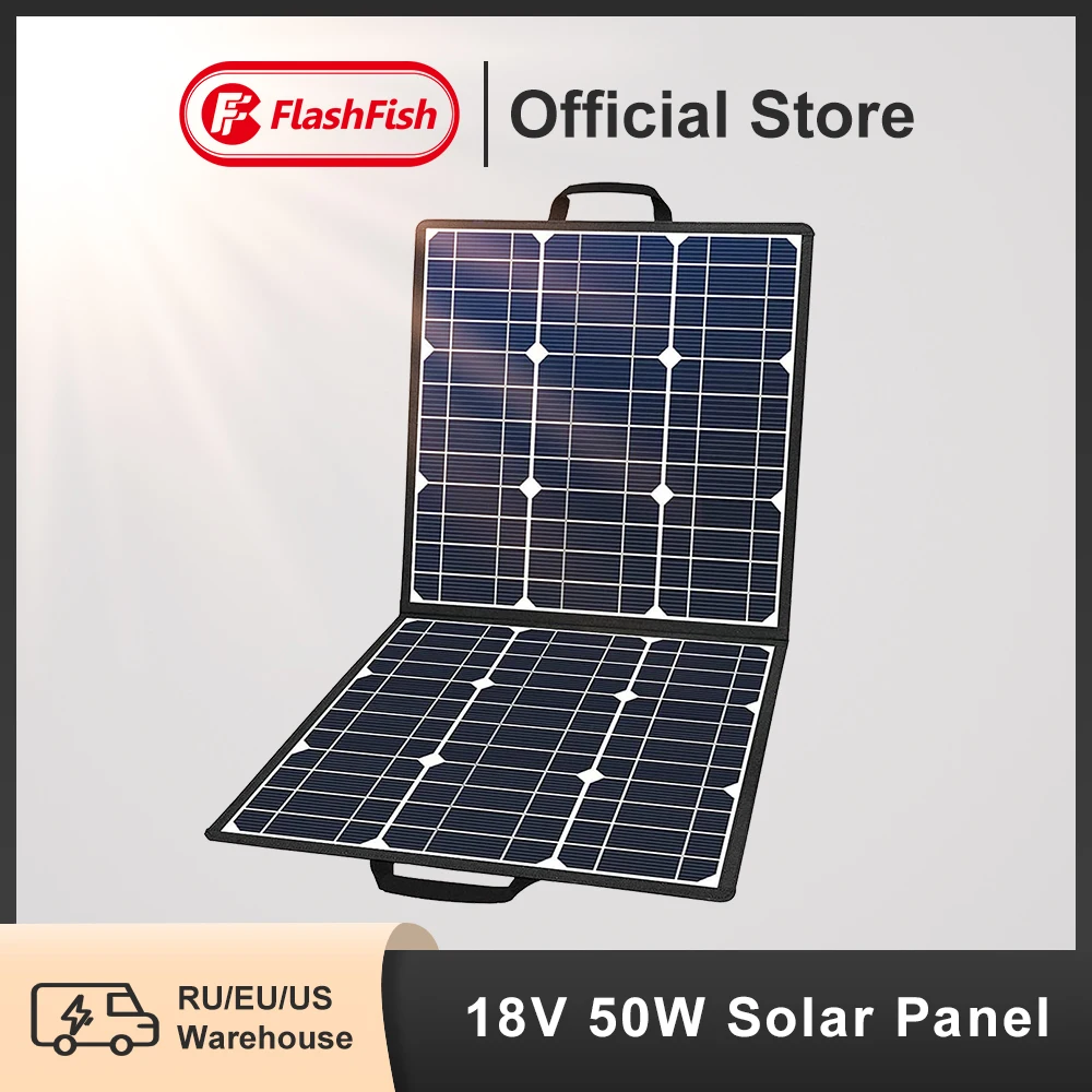 Flashfish Painel Solar Portátil 50w 18v Sunpower Dobrável Carregador de Energia Solar Células de Bateria 5v Usb Externo para Gerador de Telefone ff