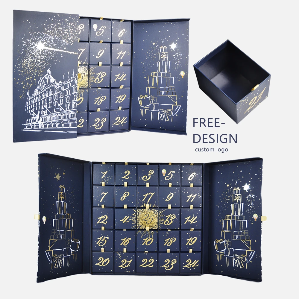 Customized queryMOQ 50pc Free Sample Custom Advent Calendar Calendrier De L'Avent Made From Recycled Materials Embossing Glossy