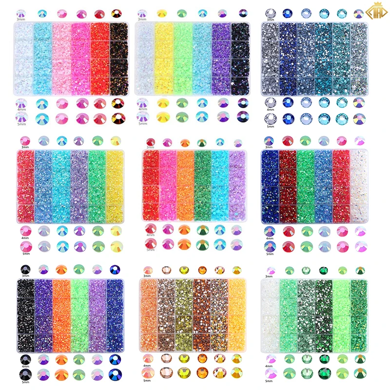 

QIAO 3/4/5mm Resin Rhinestones Set Glitter Crystal Shiny Flatback Gems Wholesale Bulk Rhinestones for Dress Nail Art Decorations