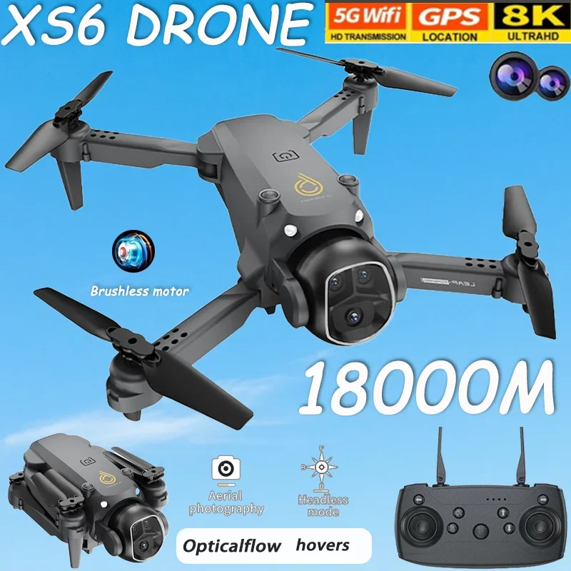 طائرة بدون طيار بكاميرا مزدوجة 8K HD XS6 VR - محرك بدون فرشاة وواي فاي 5G، لعبة كوادكوبتر صغيرة لتحديد موضع التدفق البصري