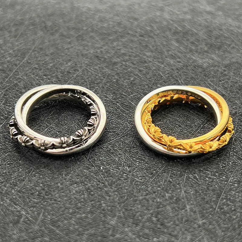 Trendy Electroplated Pure Silver Vintage Cross Ring Unisex Index Finger Unique Stackable High End Couple Rings Punk Style