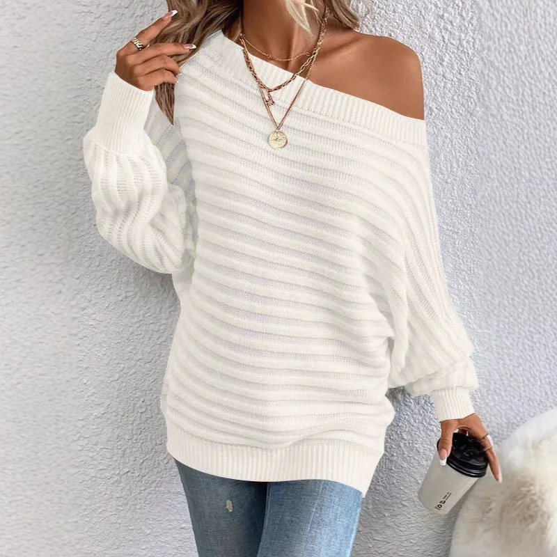 Herbst Sexy One-schulter Pullover Für frauen Casual Lose Einfache Fledermaus Lange ärmeln Pullover Pullover Weibliche 2025