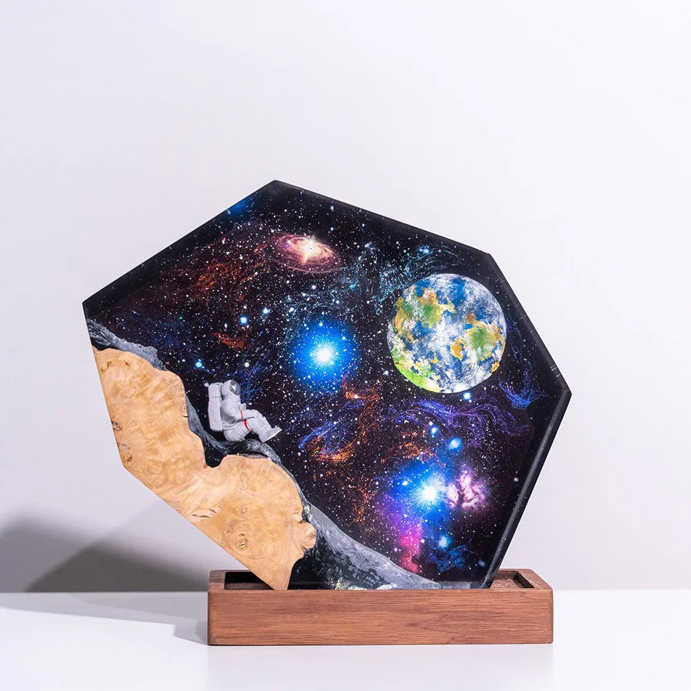 Astronaut Epoxy Resin Night Light, Space Galaxy, Resin Wood Base, Art Light, Space Astronaut Nightlight