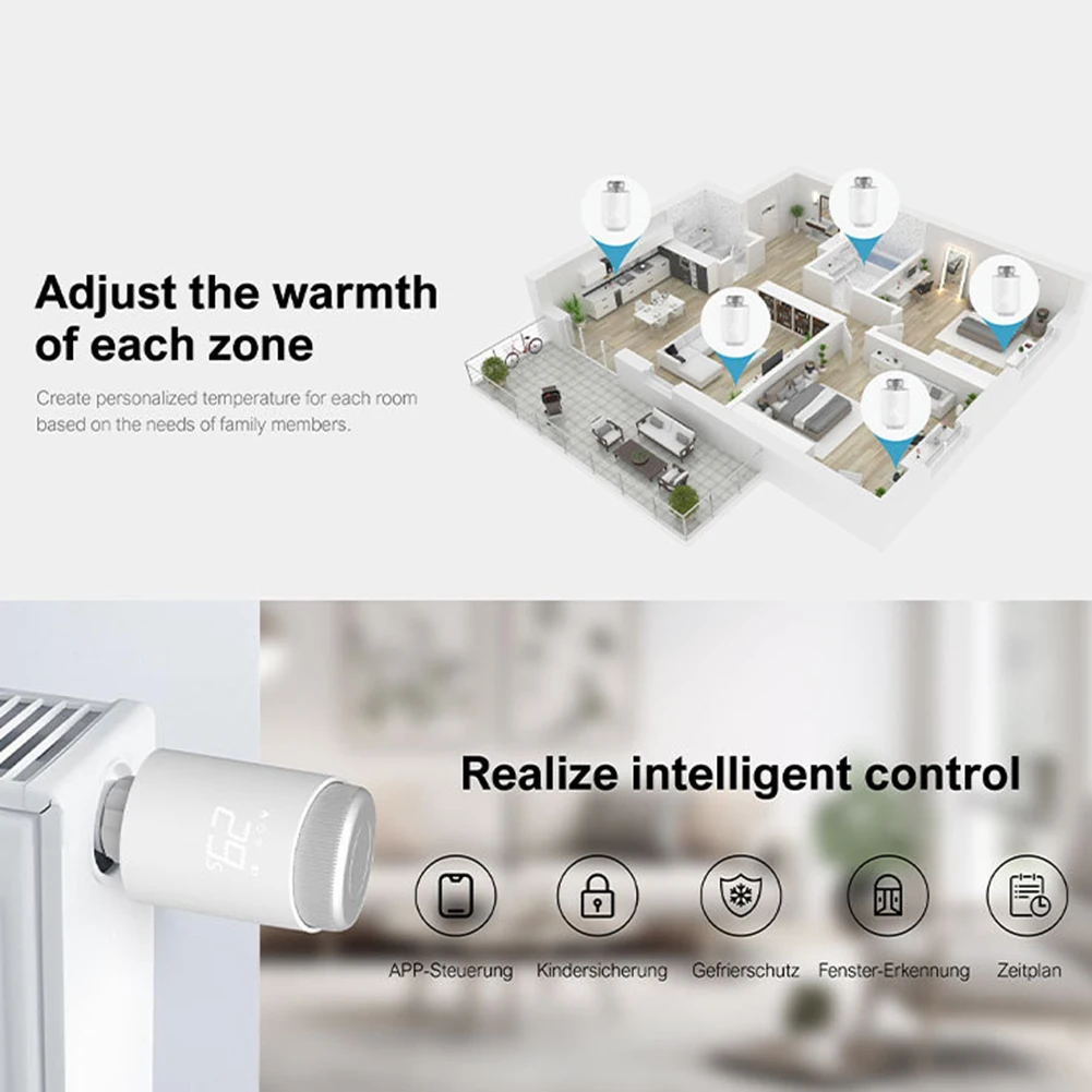 Para válvula de radiador TRV con termostato inteligente ZigBee con Control remoto por aplicación para gestión de calefacción de bajo consumo