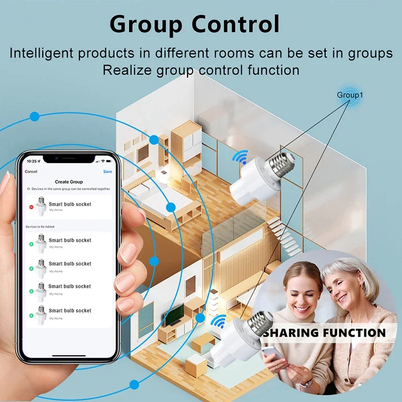 Imagem -06 - Tuya Inteligente Wifi Adaptador de Tomada Luz E27 E26 Base Suporte Lâmpada Vida Inteligente Controle App Funciona com Alexa Google Casa Ac85265v