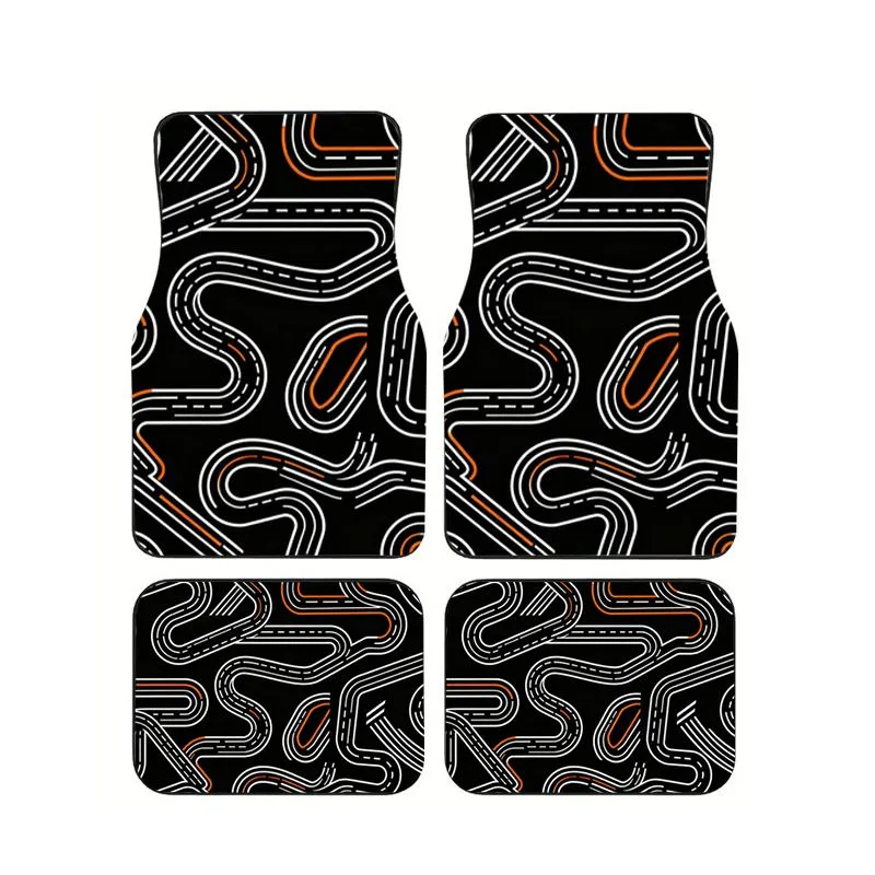 

4pcs Universal Car Floor Mats Abstract Race Track Line Print Non-slip Waterproof Foot Carpets for All Vehicles