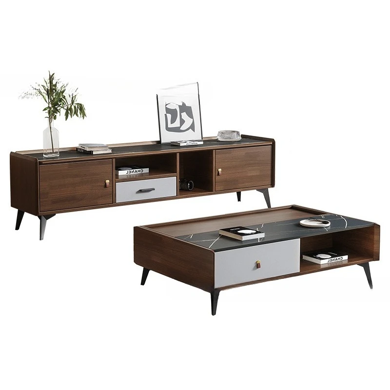 

Walnut all-solid wood coffee table TV cabinet, modern and simple