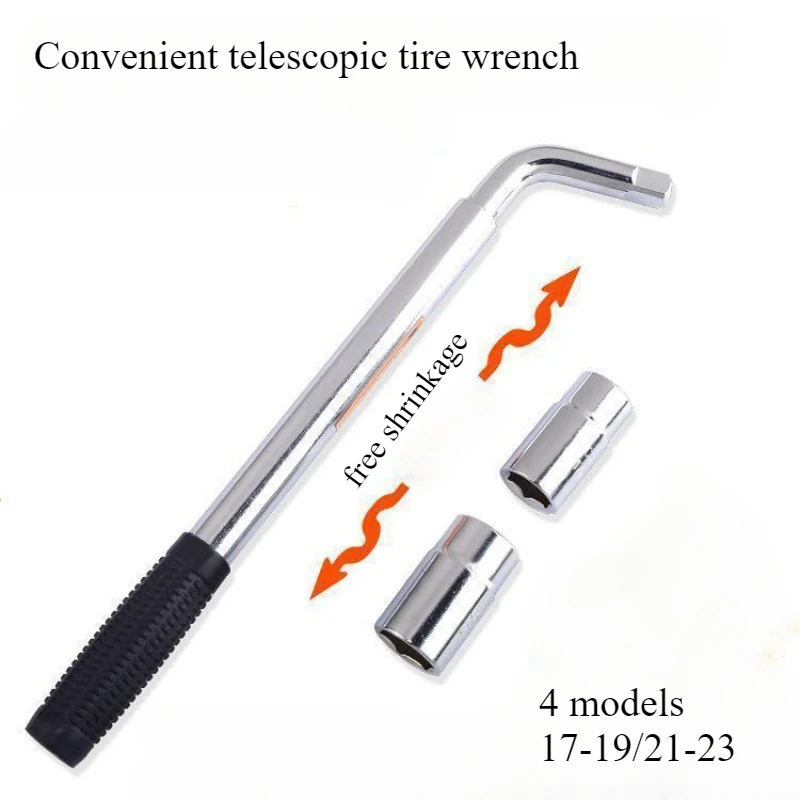 L Shape Telescoping Lug Wrench Spanner Lug Wheel Wrench with Sockets Wrench Car Repair Hand Tools 17/19, 21/23mm