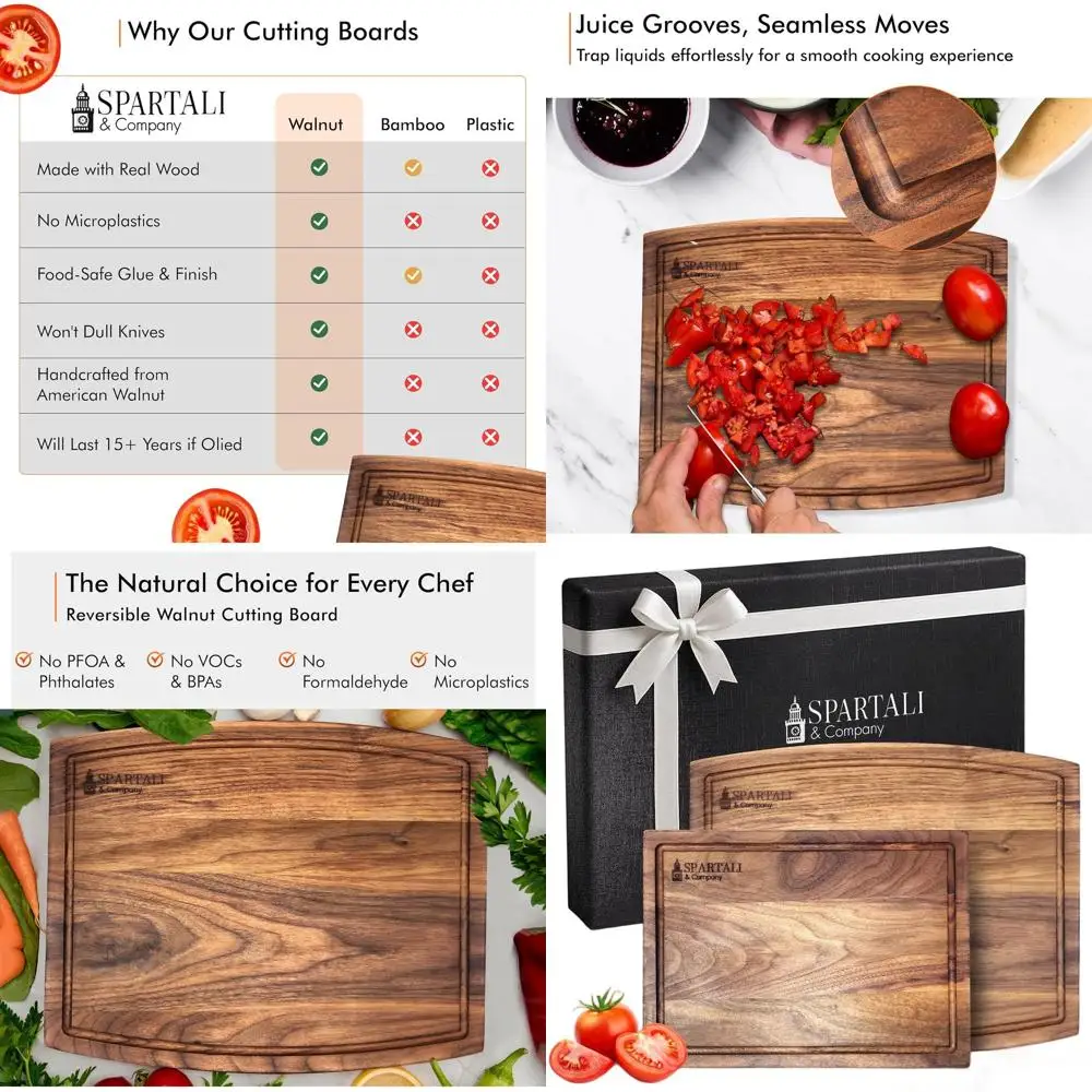 

Двусторонние разделочные доски из черного ореха, набор из 2 штук (размеры 12x9 и 15x12), подарочная коробка в комплекте