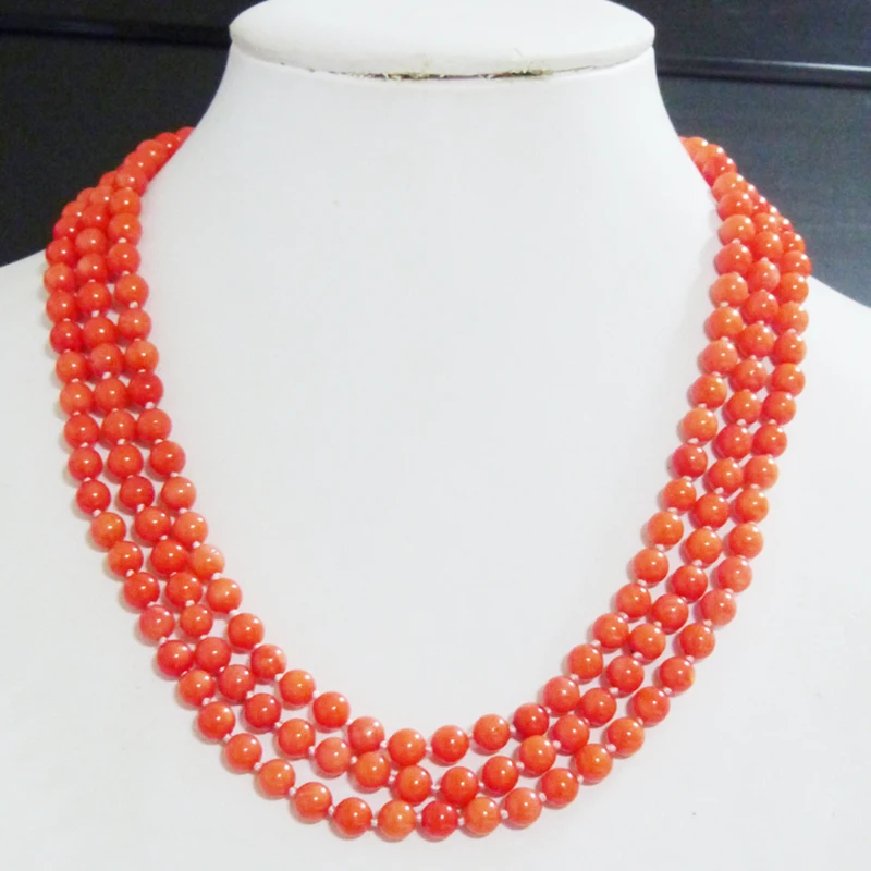 6mm Classic pop 3 lines orange coral necklace