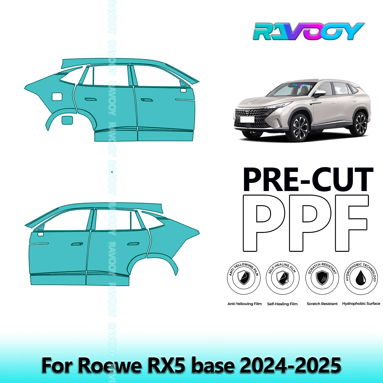 

For Roewe RX5 base 2024-2025 8.5mil Clear Matte Pre-Cut PPF Door & A/B Pillar Kit TPU Paint Protection Film Set