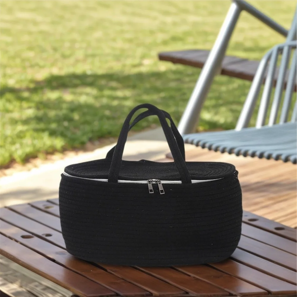 

Cotton Thread Rope Mummy Handbag Divided Into Compartments Large Capacity Diaper Storage Basket Shopping Tote Bag