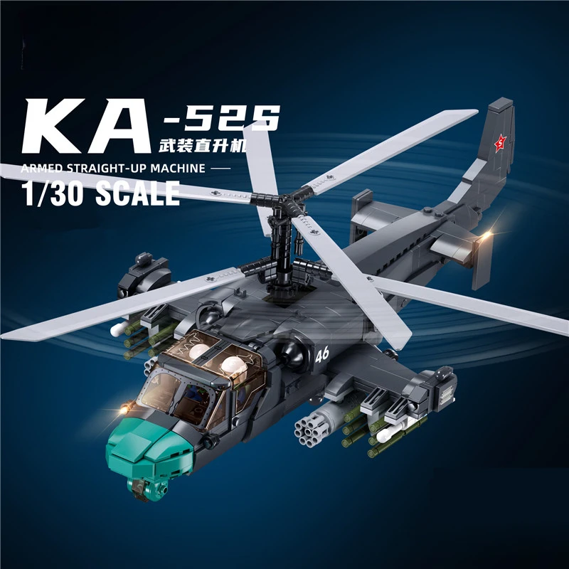 913PCS KA-52S Helicopter Gunship Model Bricks Coaxial Inversion Weapon Creative Building Blocks Educational Toys for Children