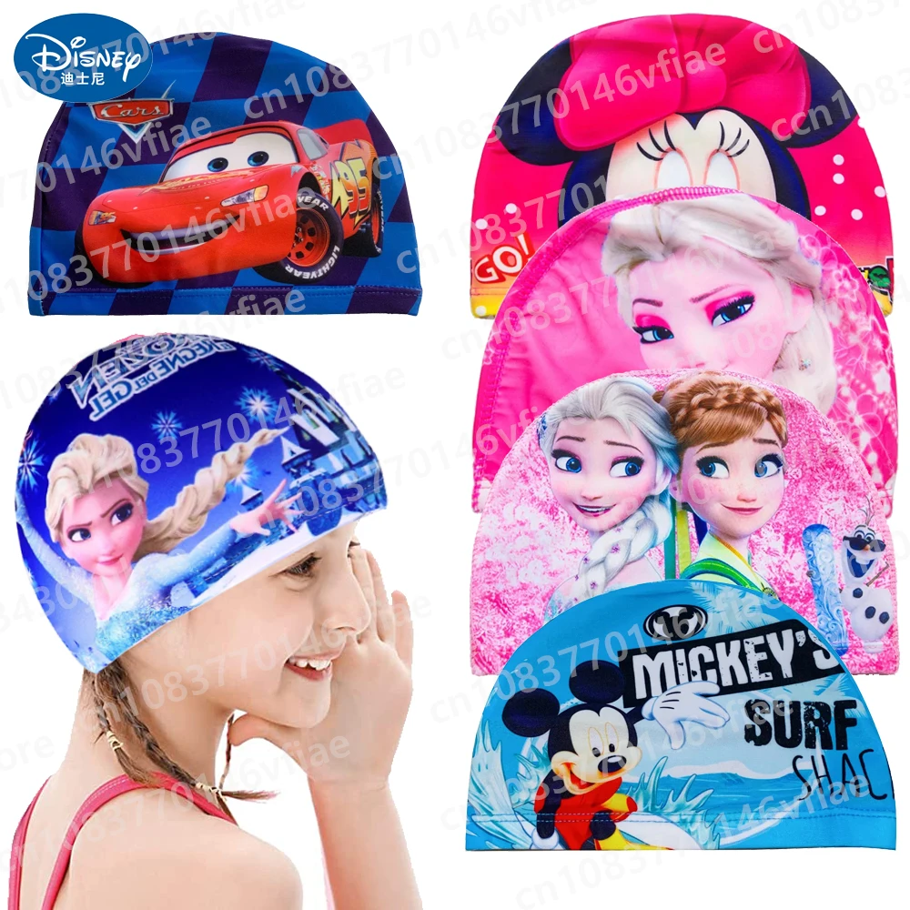 

Stitch Disney Children Cartoon Swimming Cap Kids Elastic Fabric Anime Frozen Mickey Minnie Water Sport Swim Bathing Boys Girls