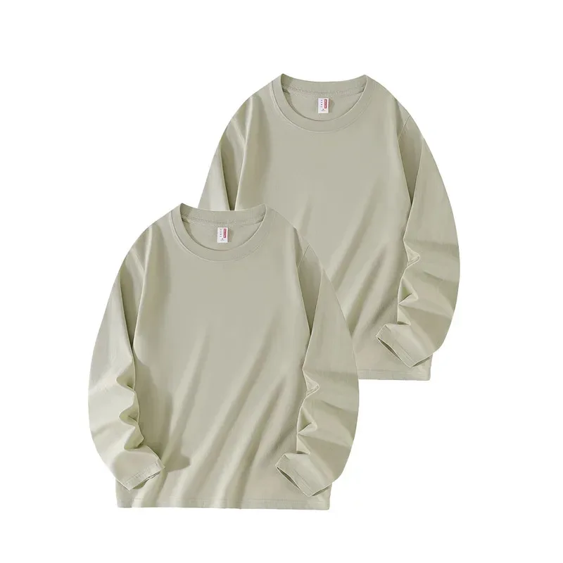

New long sleeved men's 100% pure cotton T shirt casual and versatile Khaki outerwear base layer