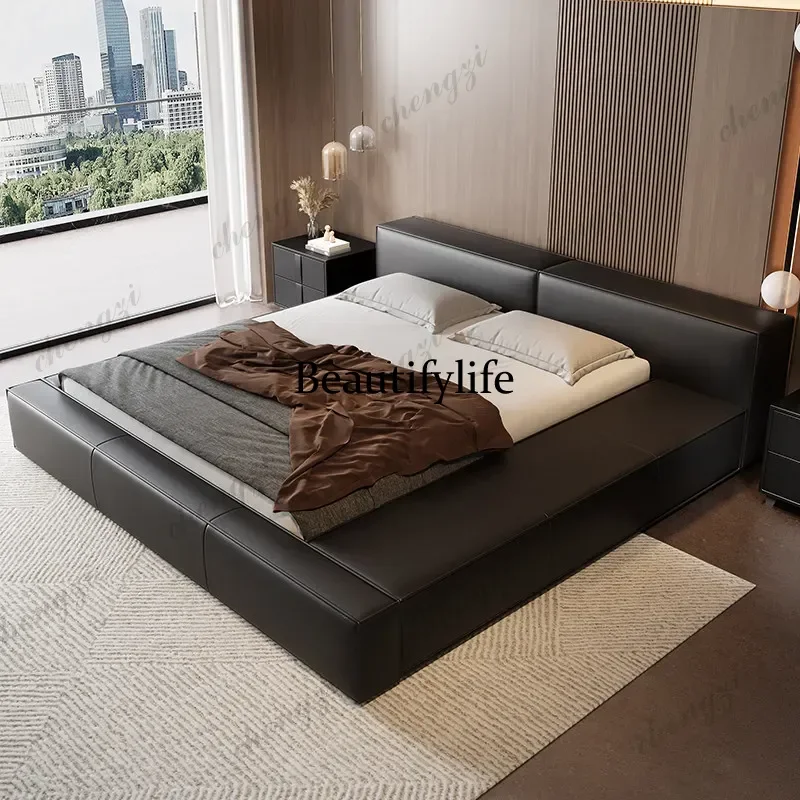 D80 180x200cm 200x200cm Italian Minimalist Module Tatami Leather Bed Light Luxury Floor Double Bedroom Beds and Bed