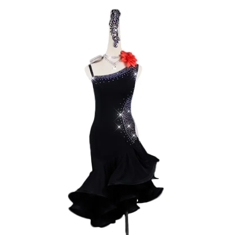 

2025 Black Professional Latin Dance Competition Dress Women's Sexy Fringed Skirt Ballroom Clothing Cabaret ChaCha Salsa Dresses