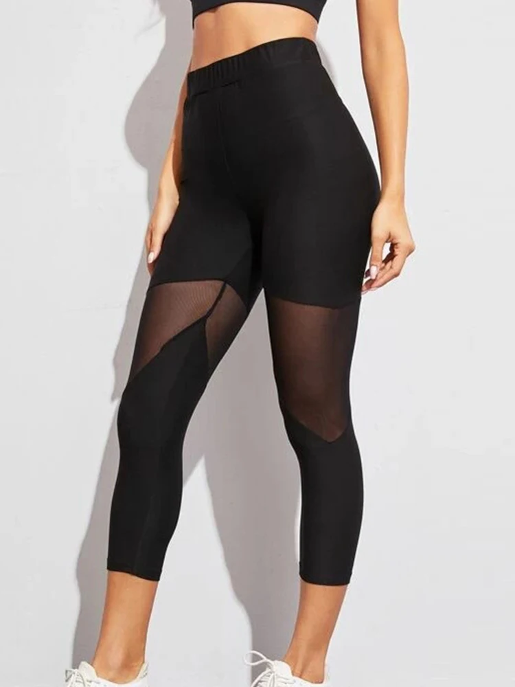 Mallas elásticas de malla para mujer, Leggings de poliéster, color negro, Sexy, a la moda, para gimnasio, Verano