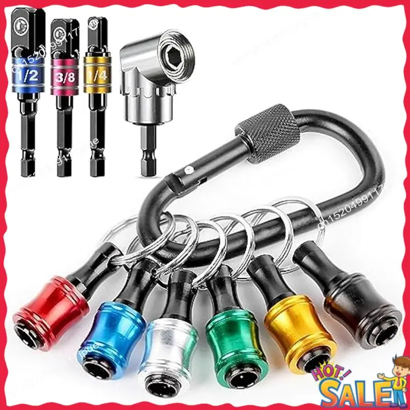 BOFO 1/4 Hex-Shank Bit Holder Keychain Gadgets,3Pc 1/4In 3/8In 1/2In Drill Socket Adapter+105° Right Angle Drill Attachment