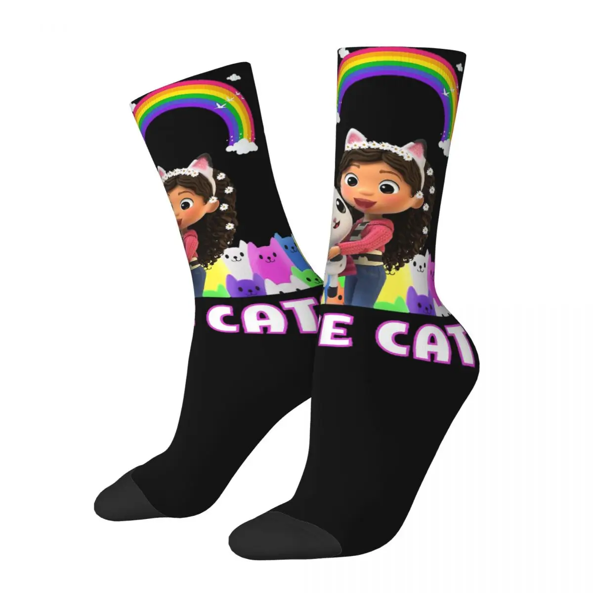 Retro Rainbow Kids Sprinkle Party Funny Classic Men's compression Socks  Gabby's Dollhouse Gabby Cartoon Printed Crew Sock