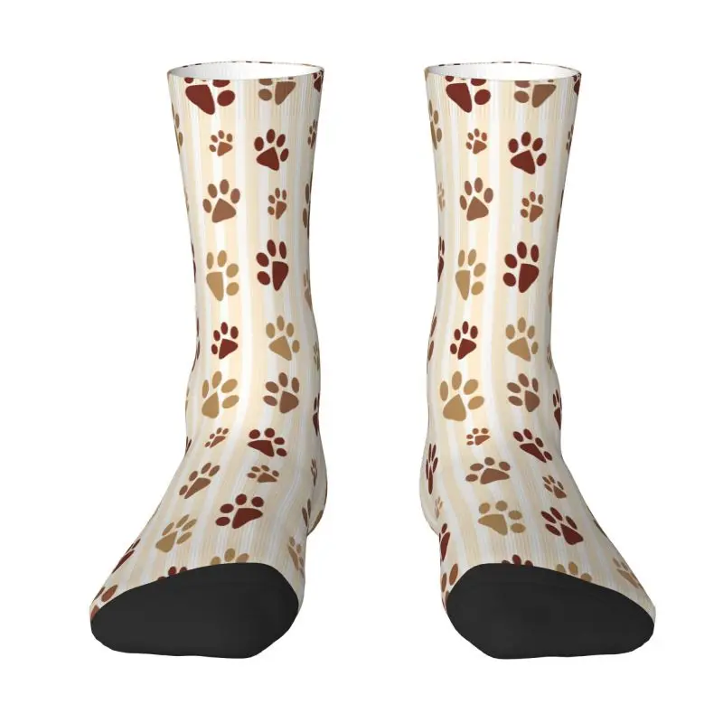 

Brown Dog Paw Footprints Seamless Pattern Mens Crew Socks Unisex Cute Pet Animal Lover Spring Summer Autumn Winter Dress Socks