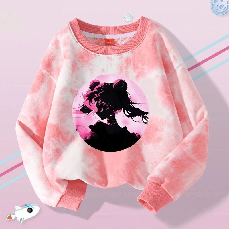 Sailor Moons für Mädchen Sweatshirt Kleidung Anime Cartoon Kawaii Tie-Dye Pullover Langarm Geburtstagsfeier Urlaub Kindergeschenke