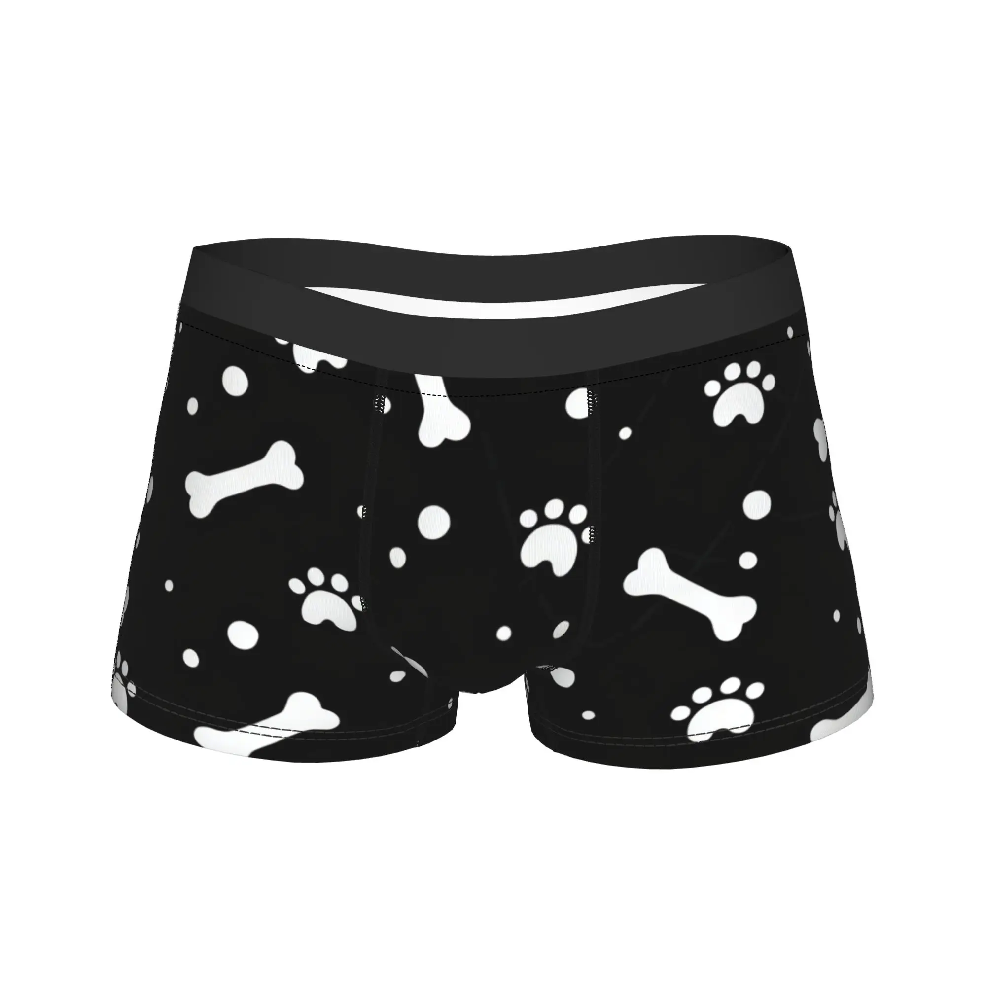 

Dog Paw Print and Bone Boxer Shorts Pouch Underwear Trenky Print Boxer Brief Sexy Soft Males Underpants Plus Size 2XL