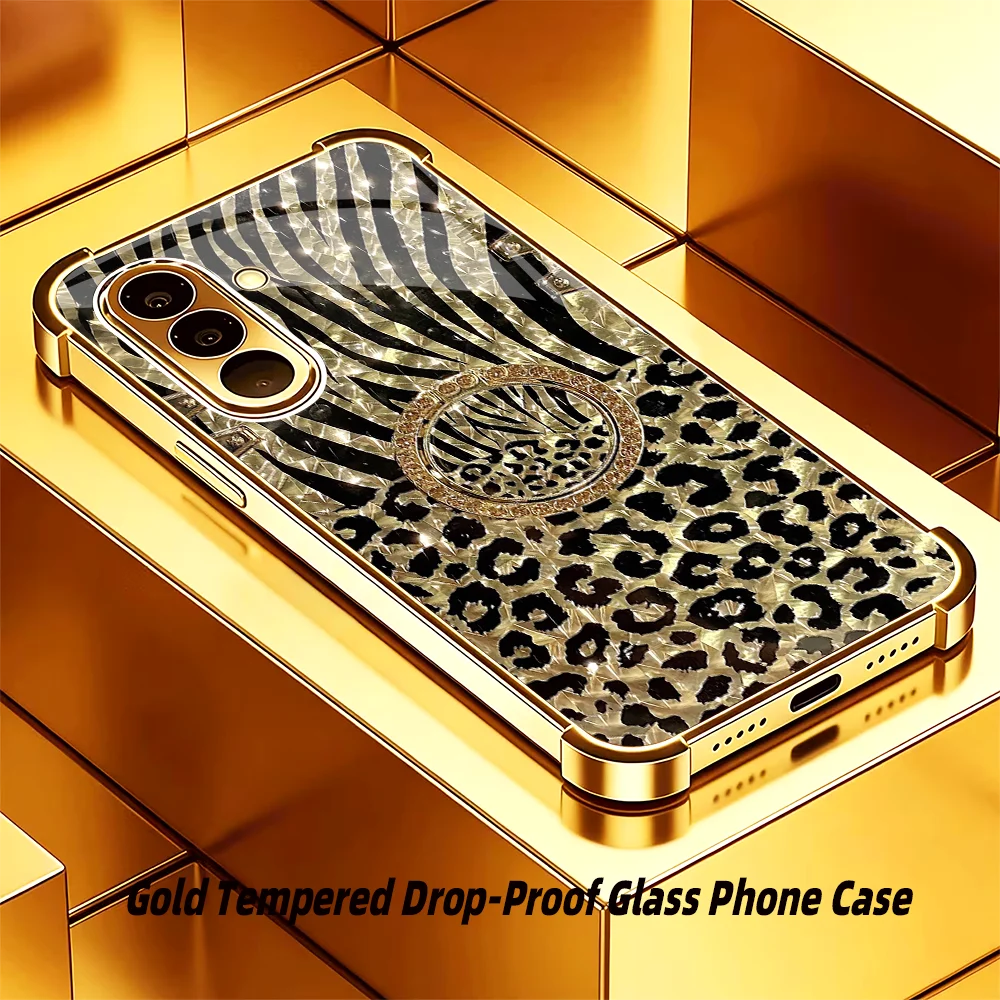 Zebra golden leopard spot s25 ultra case s26 ultra case Glass phone case for Samsung Galaxy s26/s25/s24/s23/s22 s21Ultra FE Plus